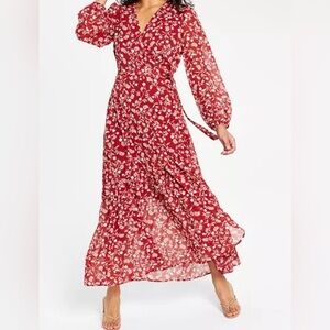 Bar III Red Floral Long Sleeve Dress - Size S